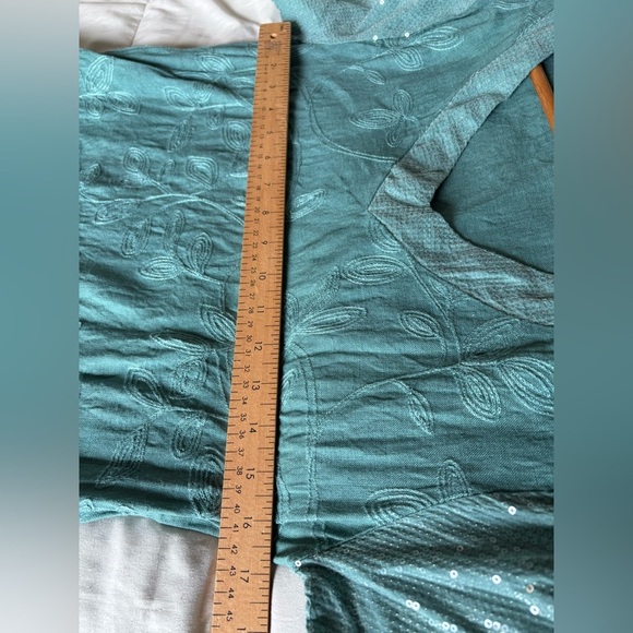 Lungo L’arno purolino made in Italy linen teal dress size small embroidered - Picture 9 of 10